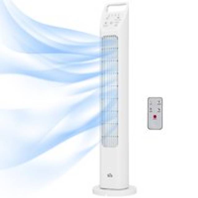 Homcom 31" Oscillating Tower Fan With Remote Control, 4h Timer, 3 Speed 3 Modes, Quiet Electric Floor Standing Fan, White