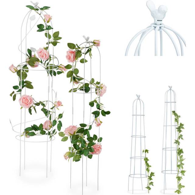 Relaxdays - Growth Support, Set of 2, Round, Freestanding, Weatherproof Trellis, h: 113 cm & 103 cm, White