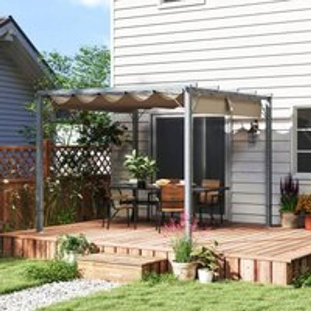Outsunny 3 x 3(m) Aluminium Garden Pergola with Retractable Roof, Grey