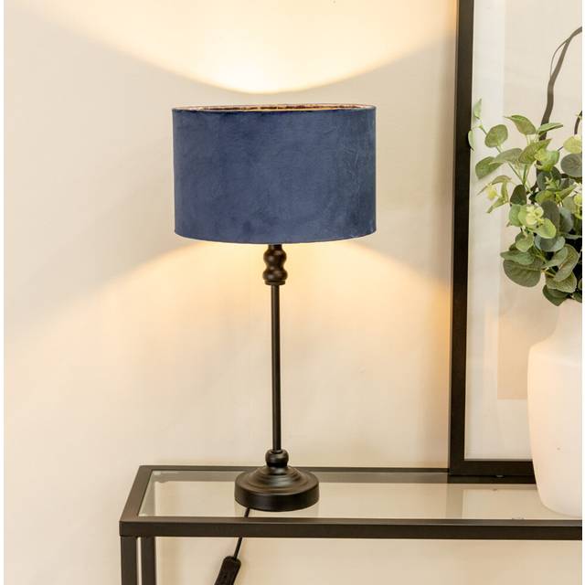 Maggie Black Metal Candlestick Table Lamp with Velvet Drum Shade and LED Bulb - Navy - One Size