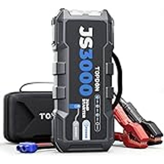 TOPDON starthjälp powerbank, JS3000 startbatteri 3 000 A bil booster Power Pack för upp till 9 l bensin- och 7 l dieselmotorer, biljump start med startkabel/Eva-väska/inbyggd LED, 24 000 mAh