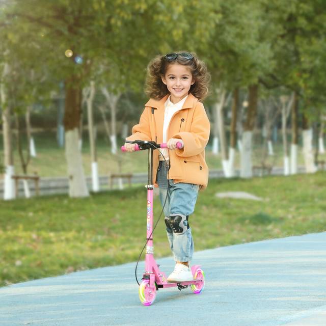 AIYAPLAY Scooter for Kids, Folding Kick Scooter w/ Adjustable Handle, Pink