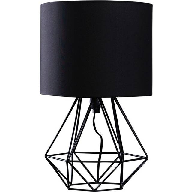 Minisun - Angus Modern Black Metal Basket Cage Bed Side Table Lamp with Black Fabric Shade with led Golfball Bulb In Warm White