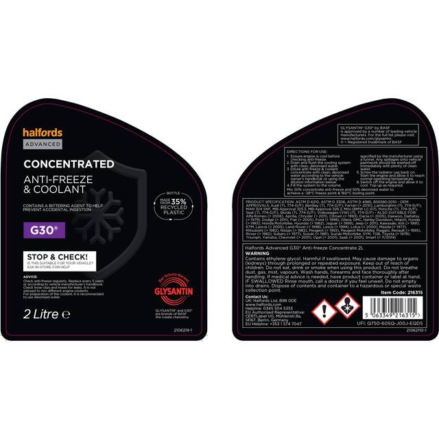Halfords Advanced G30 Antifreeze & Coolant Concentrate 2L
