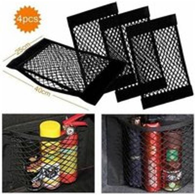 Car Trunk Storage Net, 4 pcs 40x25cm Car Trunk Organizer Pocket Bag, Car Storage Net Bag with Elastic Magic Sticker for Car Luggage Bag