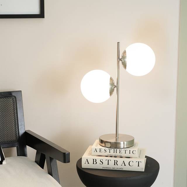 Valuelights - Jas Chrome 2 Way Table Lamp with White Frosted Glass Globe Shades