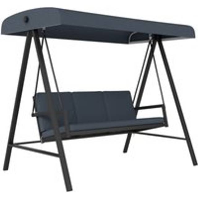 3 Seater Garden Swing Chair with Adjustable Canopy and Cushions Dark Grey - Outsunny