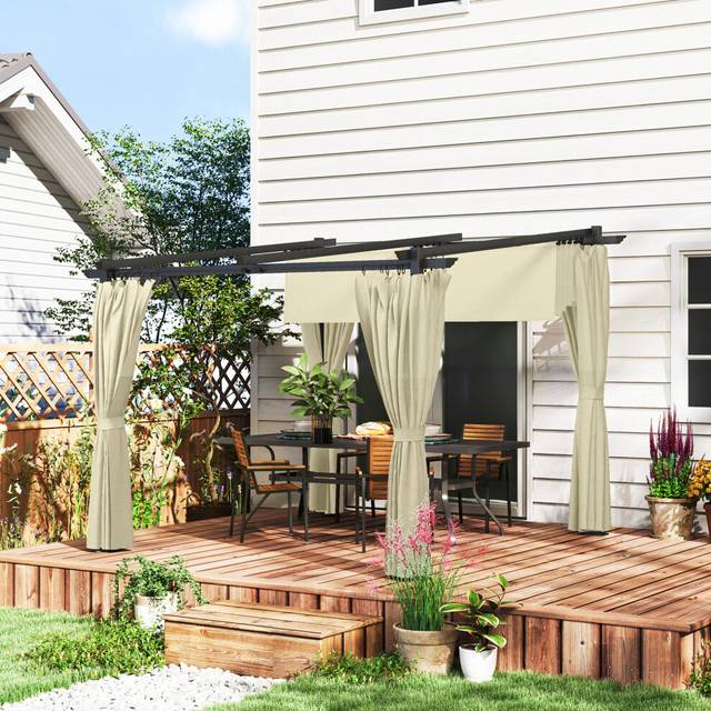 Outsunny 3 x 3(m) Metal Pergola with Retractable Roof and Sidewalls, Beige