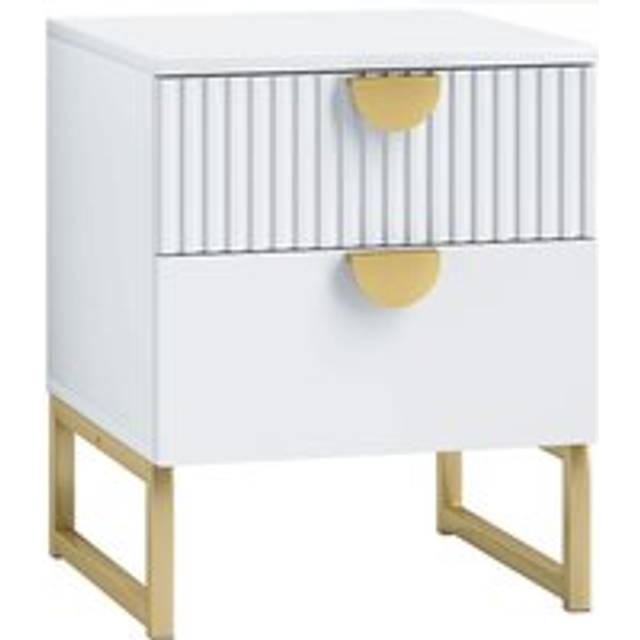 HOMCOM Bedside Table with 2 Drawers for Bedroom, Living Room, White, White