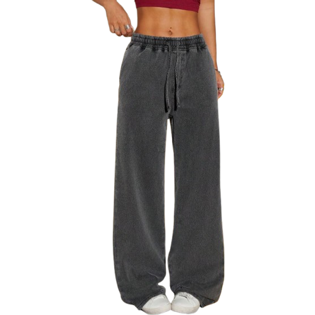 SHEIN Elastic Waist Loose Washed Denim Women Long Pants