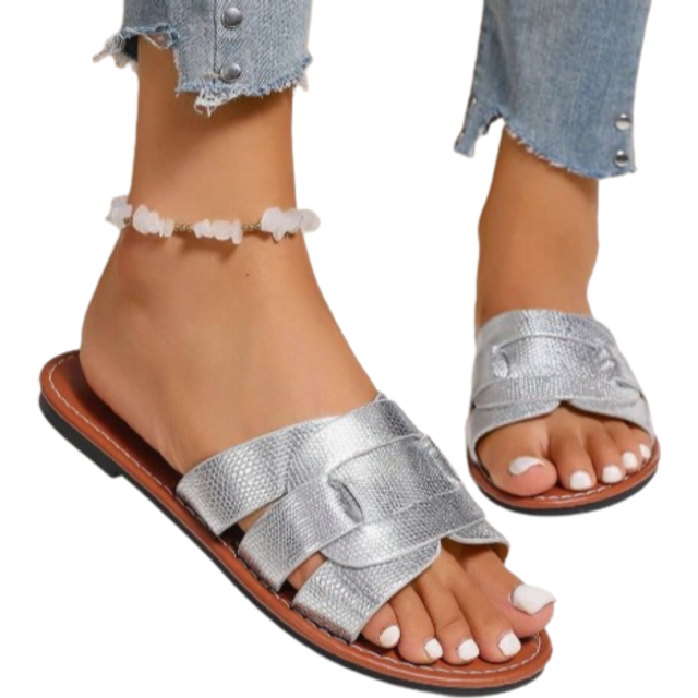 SHEIN Korean Style Casual Flat Slippers For Women, Summer Open Toe Woven Roman Sandals, Suitable For Dresses, Beach, Apartment, White, Beige, Black, Orange,
