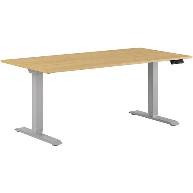 Höj och sänkbart skrivbord, 2-motorigt, grått stativ, ek bordsskiva 160x80cm