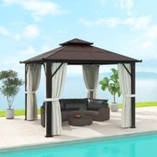 Outsunny 3x3(m) Polycarbonate Hardtop Gazebo with Aluminium Frame, Beige, White