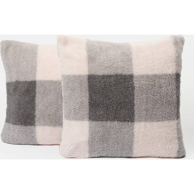 OHS Gingham Check Teddy Cushion Covers - Grey