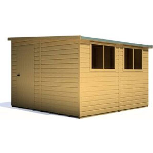 10x10 Shire Norfolk Professional Pent Shed - 10x10 Shire Norfolk Premium Pent Shed in Shiplap Tongue and Groove - Door on right of gable