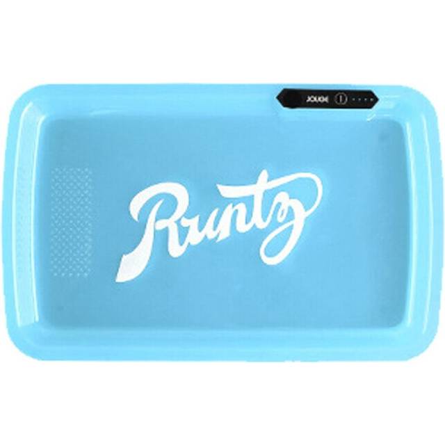 (Runty-Blue) LED Tobacco Rolling Tray with Lapping Plate 1050mAh Manual Control 7 Light