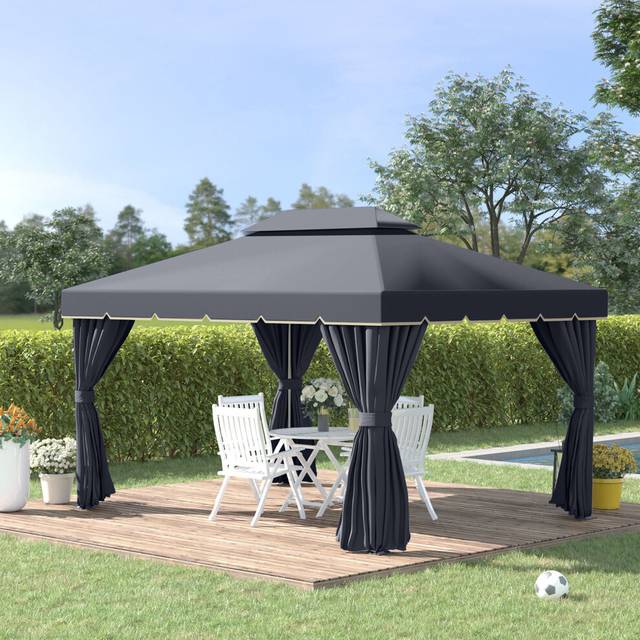 Outsunny 3x4m 2-Tier Gazebo Aluminium Garden Marquee Party Tent Black | TJ Hughes