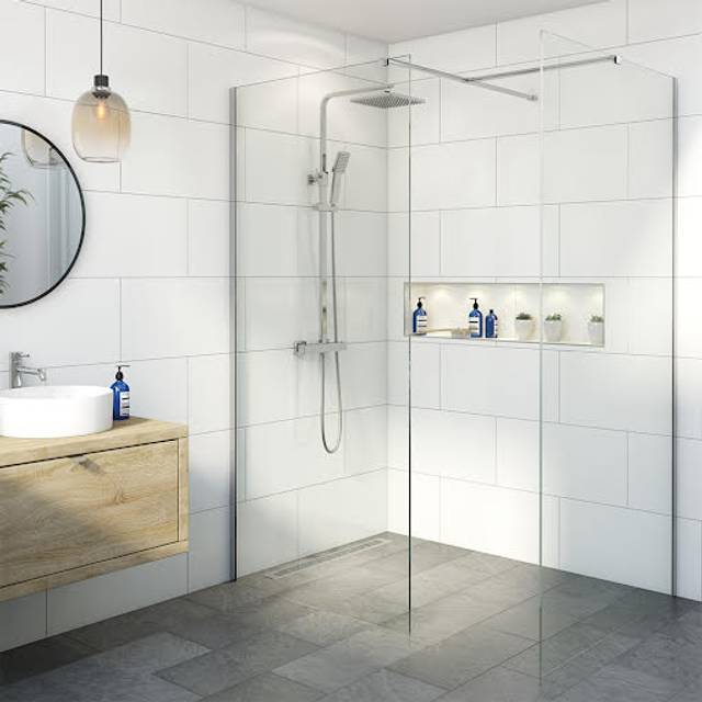 Diamond Wet Room Shower Screens with 1200 & 800mm Panels - 8mm Chrome