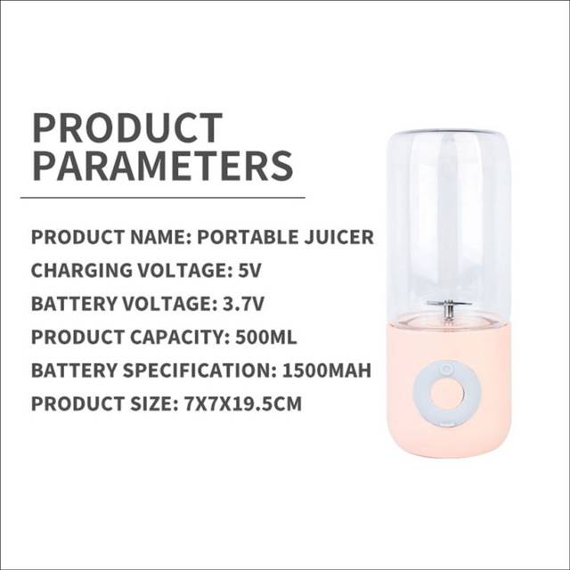 Portable Blender Electric USB Mixer Juicer Machine Mini Food 500ML, A