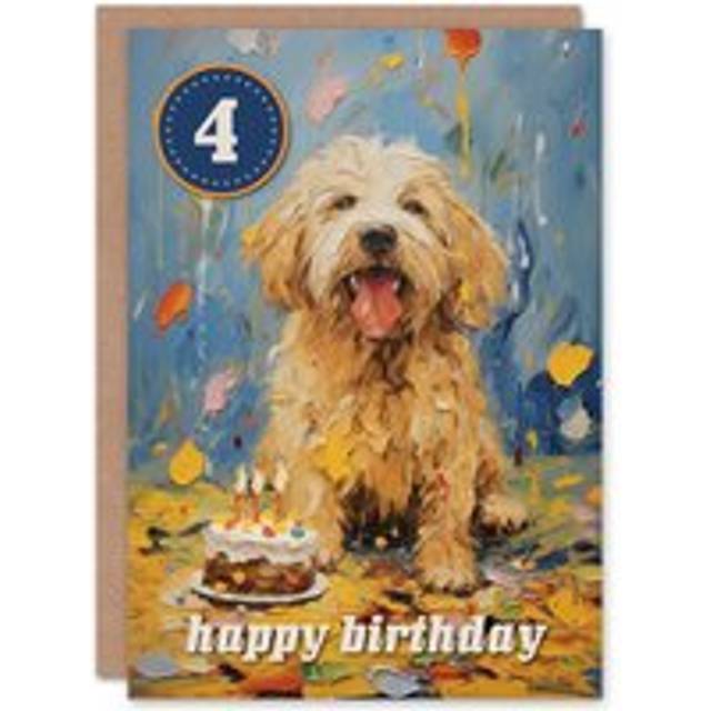 4th birthday greeting card dog lover puppy cake kids age 4 year old child