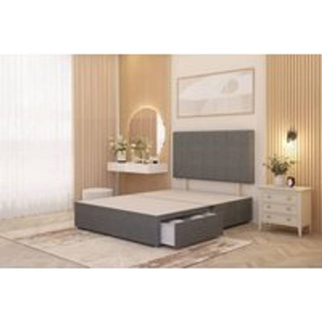 Austin Divan Bed Base with 2 Storage Drawers and Headboard Linen Fabric - Mid Grey - Small Double