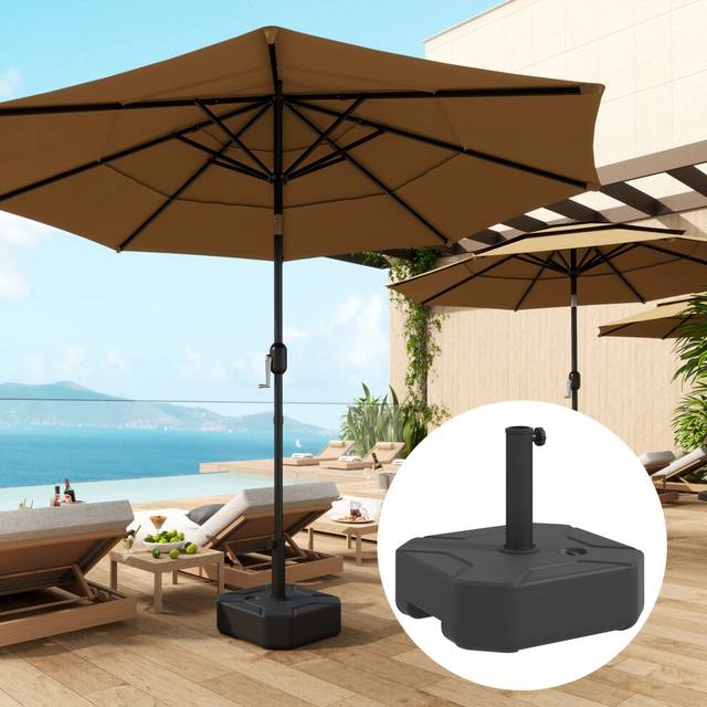 Outsunny Square Garden Parasol Base, Sand/Water Filled Parasol Stand, Black, Black