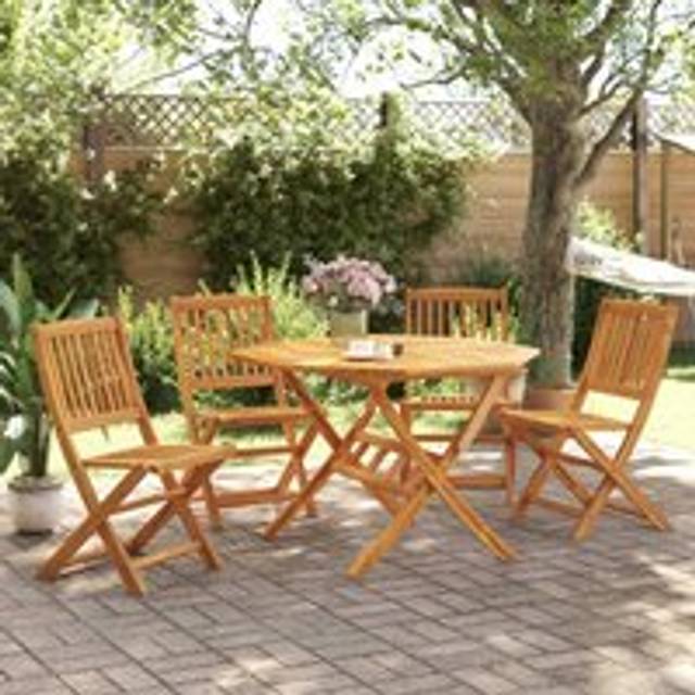 5 Piece Folding Garden Dining Set Solid Wood Acacia - Brown - One Size