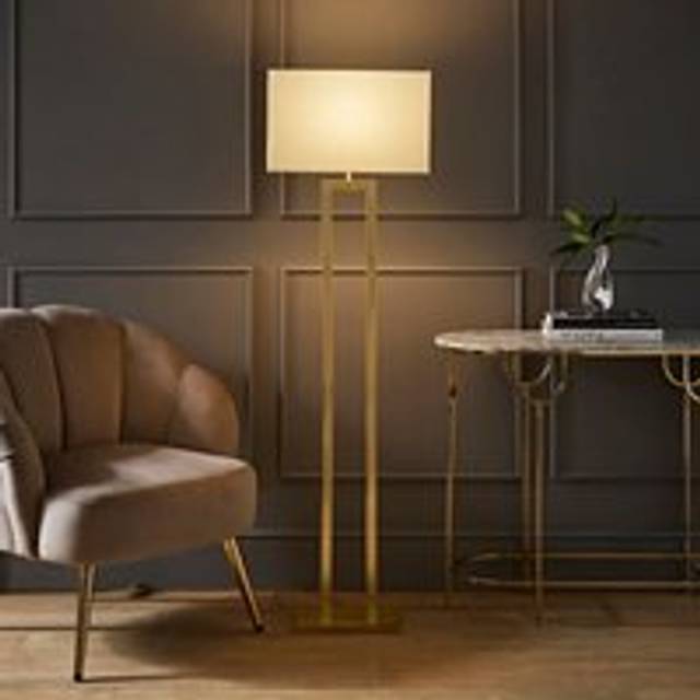 Gloria Double Stem Metal Floor Lamp with Rectangular Lamp Shade and LED Bulb