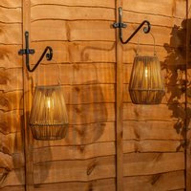 ValueLights Natural Faux Bamboo Solar Powered Outdoor Garden Lantern Light 2 Pack - Yellow - 31.8 x 16 x 16cm