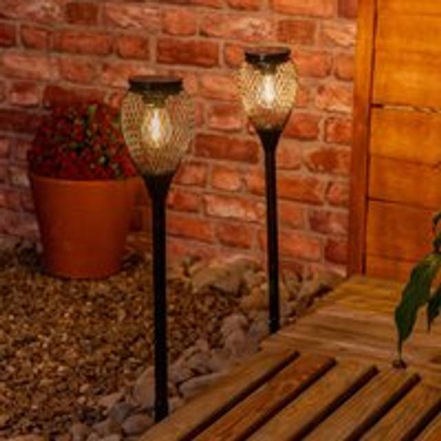 ValueLights Black Metal Cage Solar Powered Outdoor Spike Lights 2 Pack - 60.5 x 10.7 x 10.7cm