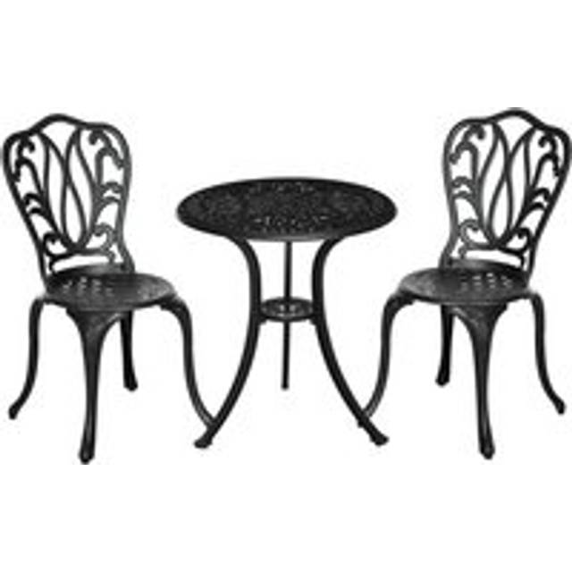 Outsunny 3 Piece Patio Bistro Set Outdoor Table Set with Umbrella Hole Black, Black