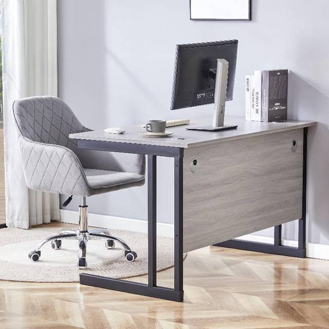 Kosy Koala Grey Office Desk with Grey Velvet Upholstered Chair and Matching Drawer Unit, Multi