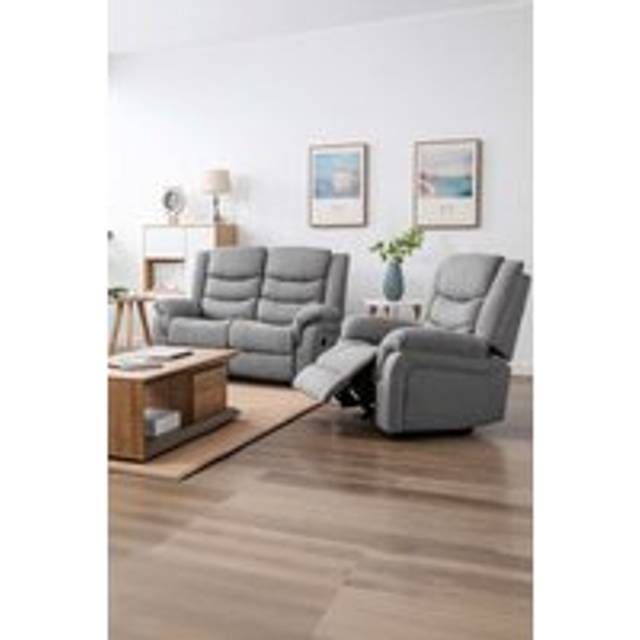 Seattle Manual Recliner Fabric 1+2 Seater Sofa Set - Grey - One Size