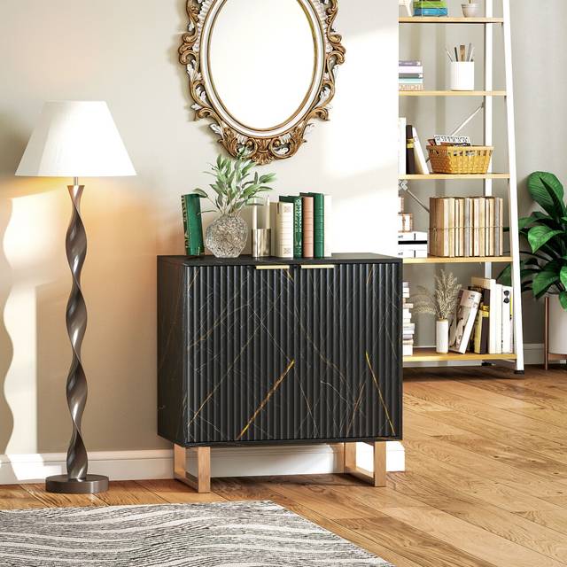 HOMCOM Sideboard Buffet Cabinet with 2 Doors and Adjustable Shelves Black - 83B- - black