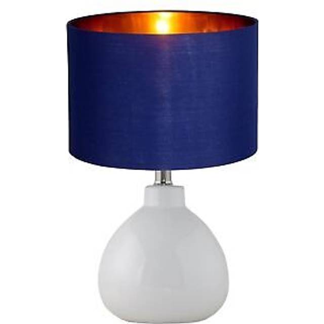 Tuscan - White Ceramic Lamp with Navy Blue & Gold Shade