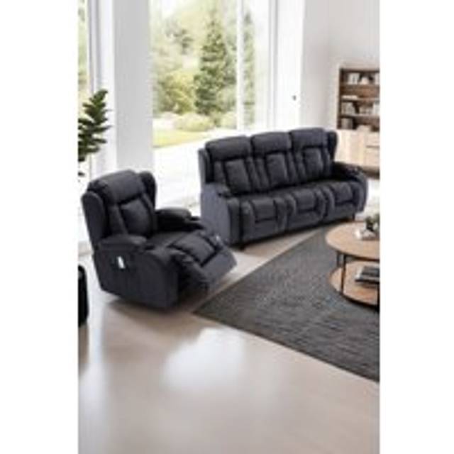 Caesar Manual Recliner Bonded Leather 1+3 Seater Sofa Set - Black - One Size