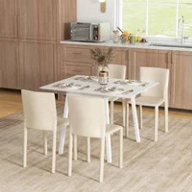 HOMCOM Extendable Kitchen Table for 2-4, Folding Drop Leaf Dining Table, White, White