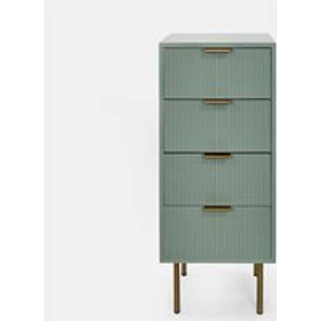 Ribbed Bedside Table Modern Bedroom 4 Draw Office Nightstand - Pale Green - One Size