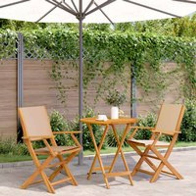 3 Piece Bistro Set Beige Fabric and Solid Wood - One Size