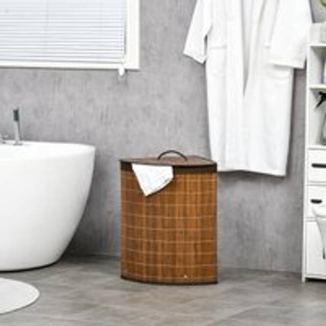 HOMCOM 55L Bamboo Corner Laundry Hamper Bamboo Laundry Basket 38x38x57cm Brown, Brown