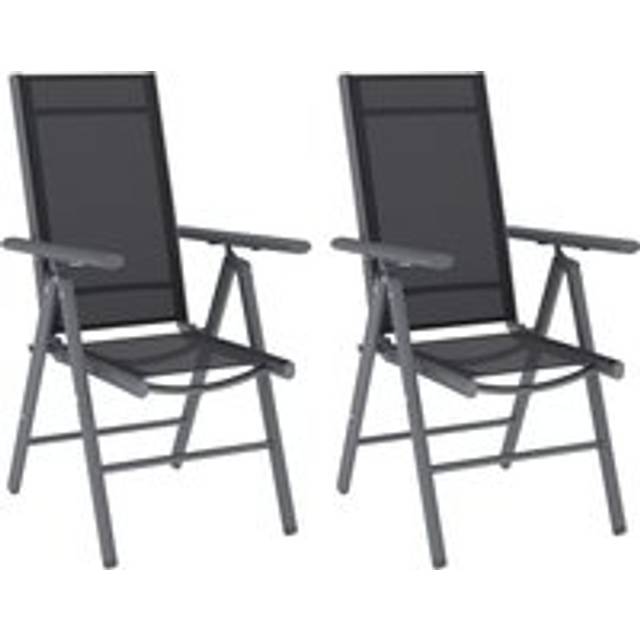 Outsunny Set of Two Folding Aluminium Garden Chairs with Armrests Breathable Mesh Backs - Dark Grey, Grey