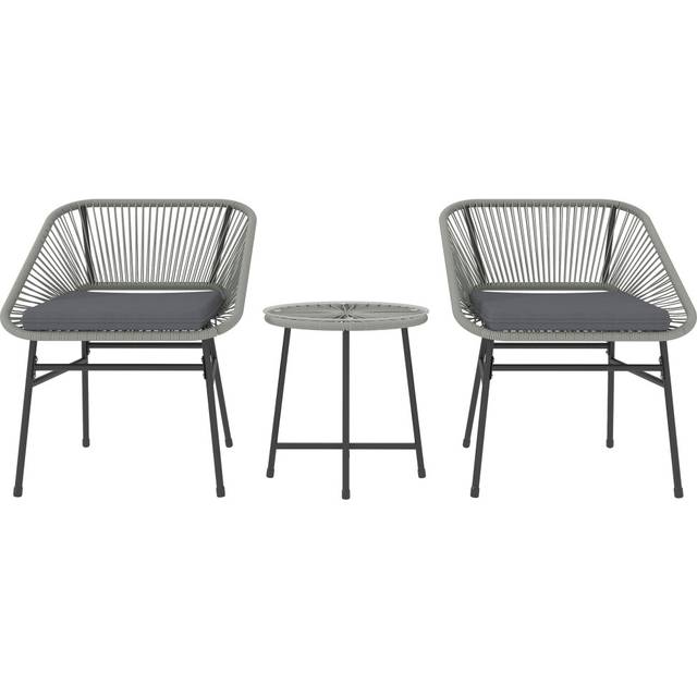 Outsunny Rattan Bistro Set, Small Balcony Furniture with Cushion, Light Grey, Grey