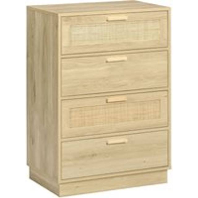 HOMCOM Chest of Four Rattan Weave Panel Drawers - Wood-Effect