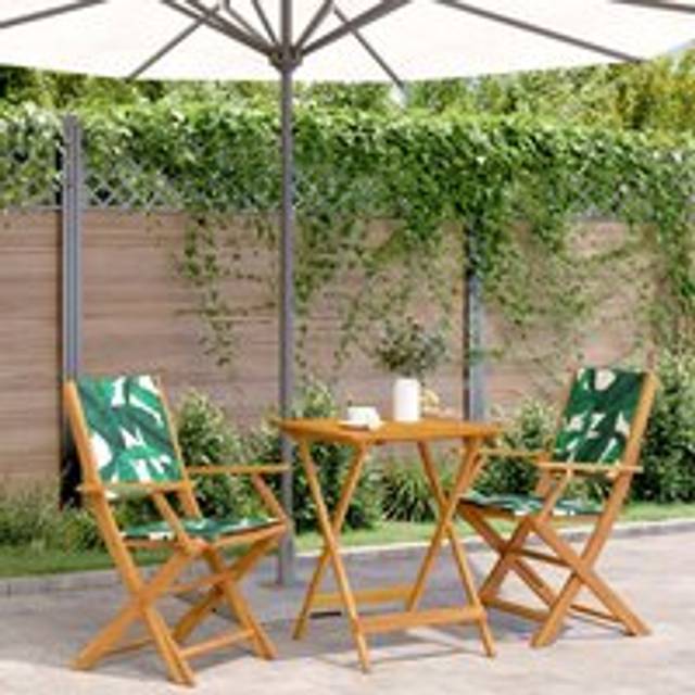 3 Piece Bistro Set Leaf Pattern Fabric and Solid Wood - Green - One Size
