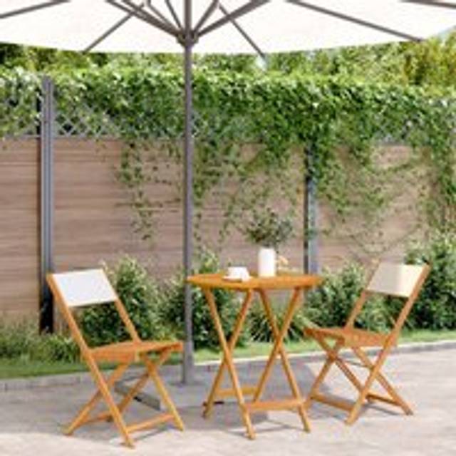 3 Piece Bistro Set Cream White Fabric and Solid Wood - One Size