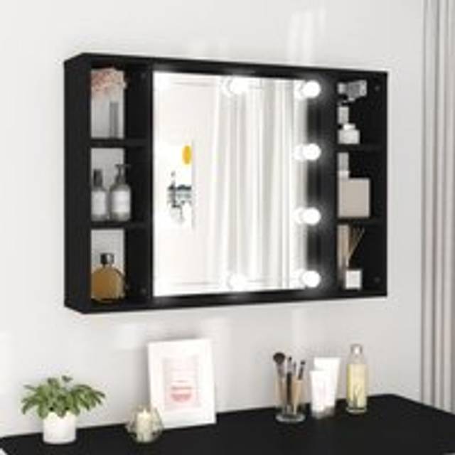 Mirror Cabinet with LED Black 76x15x55 cm - One Size