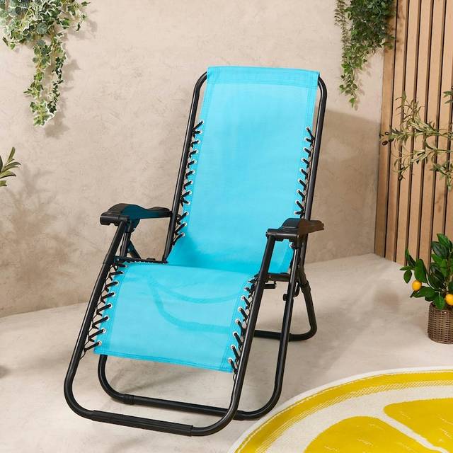 OHS 2 Pack Zero Gravity Sun Lounging Garden Chairs - Sea Blue