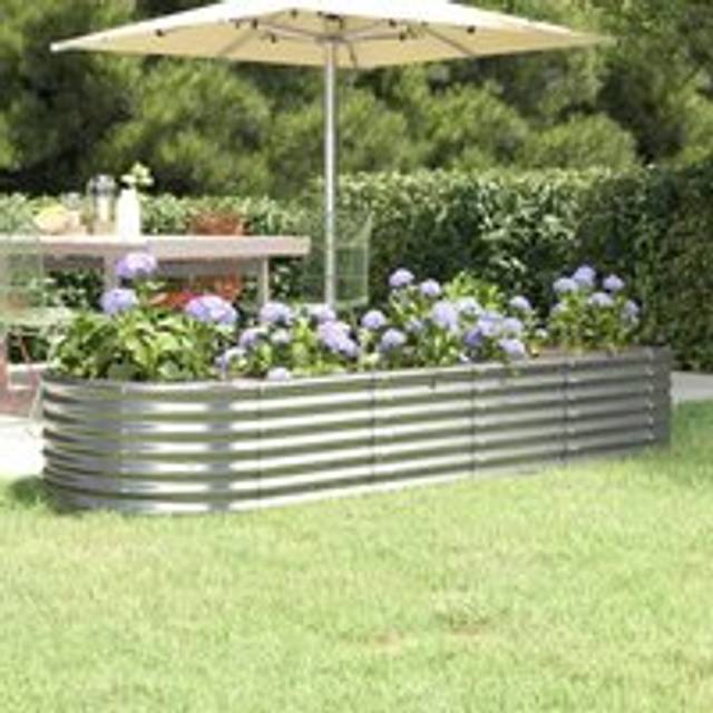 Garden Raised Bed Powder-coated Steel 224x80x36 cm Silver - One Size