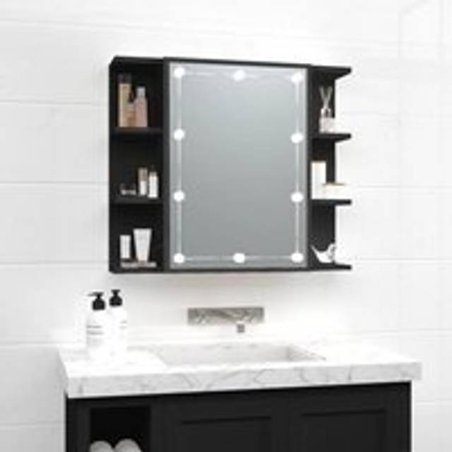 Mirror Cabinet with LED Black 70x16.5x60 cm - One Size