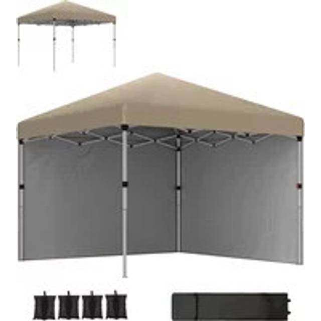 Outsunny 3x3 (M) Pop Up Gazebo Party Tent w/ 2 Sidewalls - Weight Bags Khaki | TJ Hughes